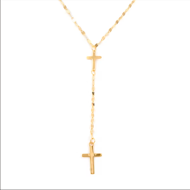 14K Yellow Gold Cross Drop Necklace