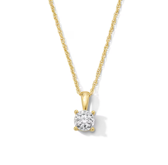 14K Gold Solitaire Pendant Necklace