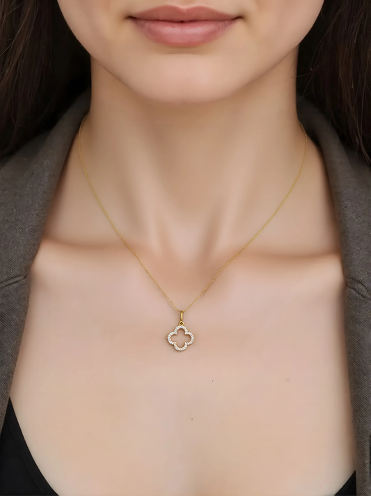 14K Yellow Gold Lucky Clover Diamond Necklace