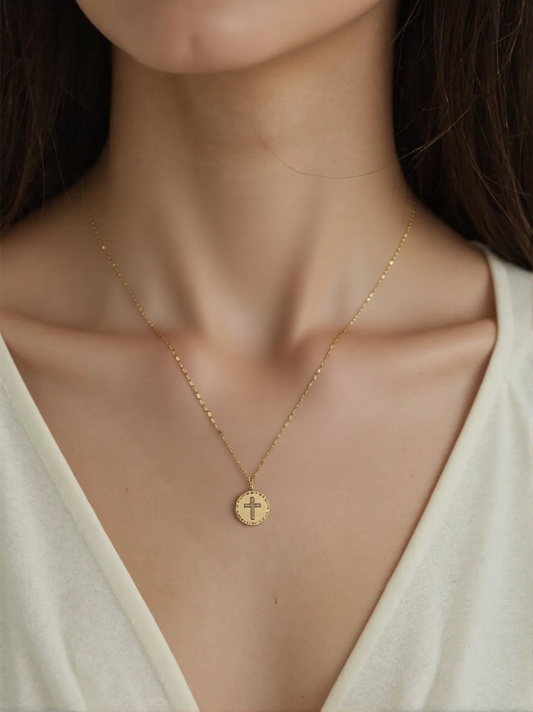 14k Yellow Gold Cross Medallion Pendant Necklace