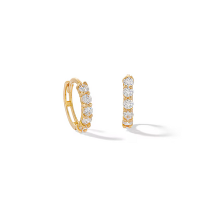 14K Solid Gold CZ Huggie Hoops 8mm.