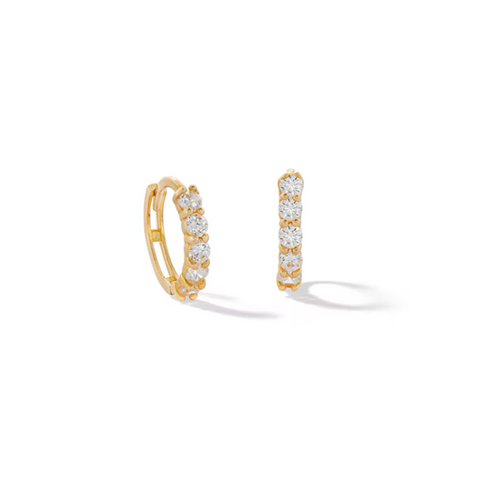 14K Solid Gold CZ Huggie Hoops 8mm.
