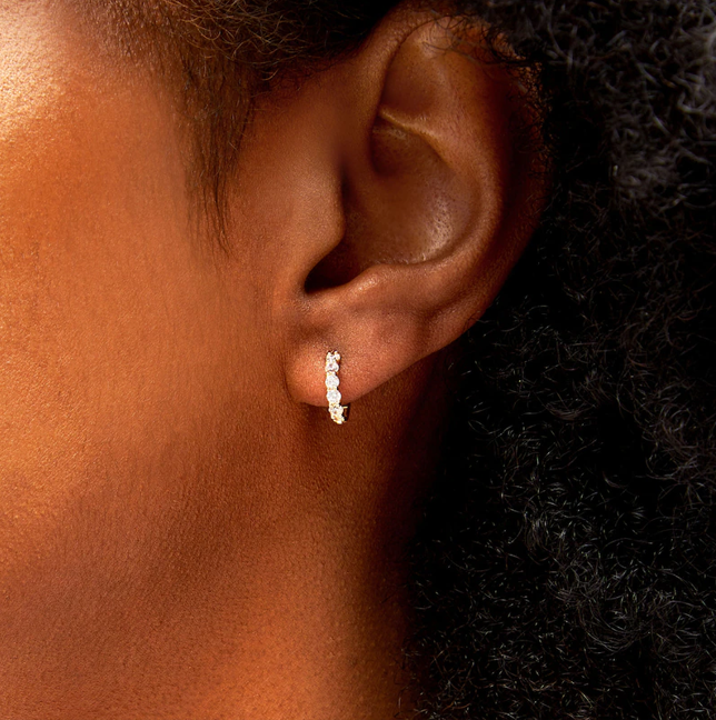 14K Solid Gold CZ Huggie Hoops 8mm.