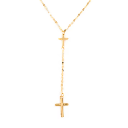 14K Yellow Gold Cross Drop Necklace