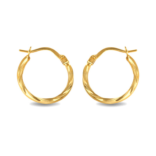 14k Yellow Gold Twisted Back to Back Hoop Earrings Women's 8mm
