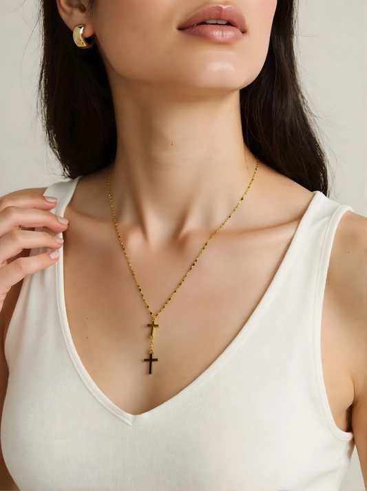 14K Yellow Gold Cross Drop Necklace